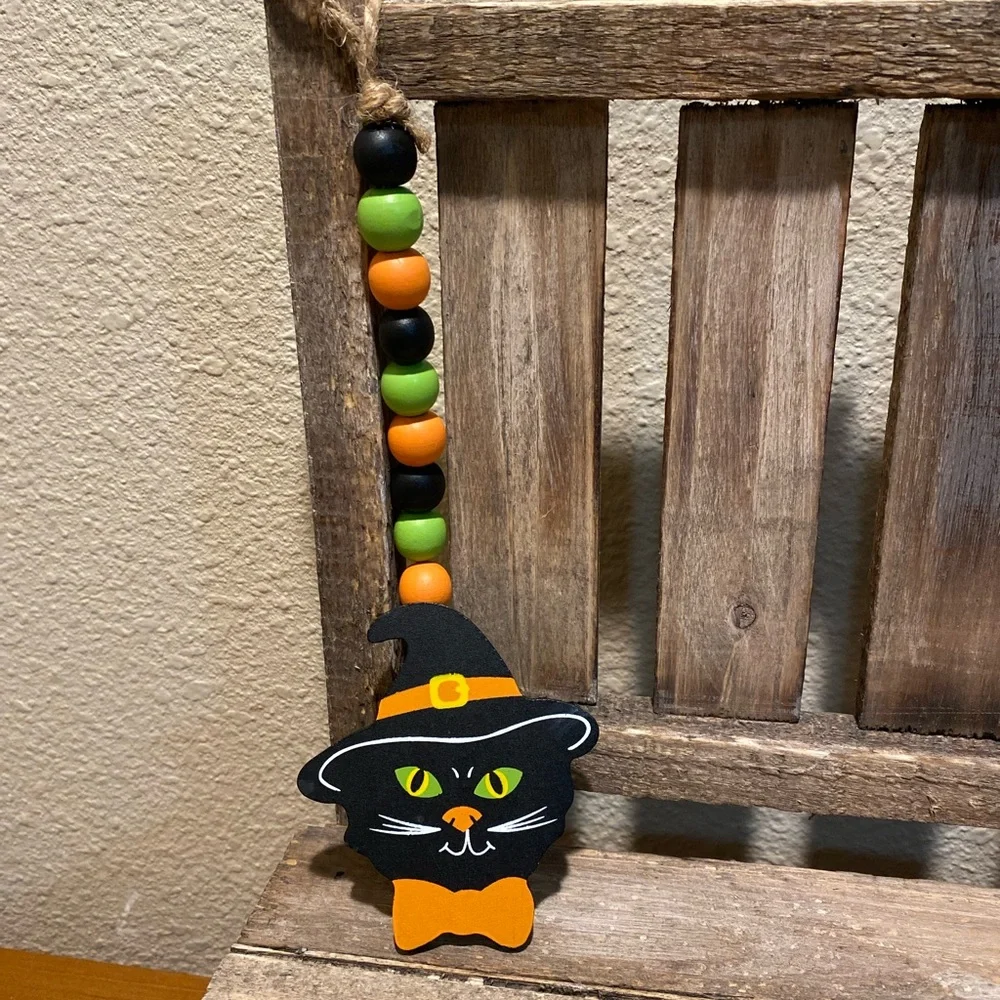 Halloween Beaded Garland Set Of 3, Black Cat Garland, Ghost Beaded Garland Set